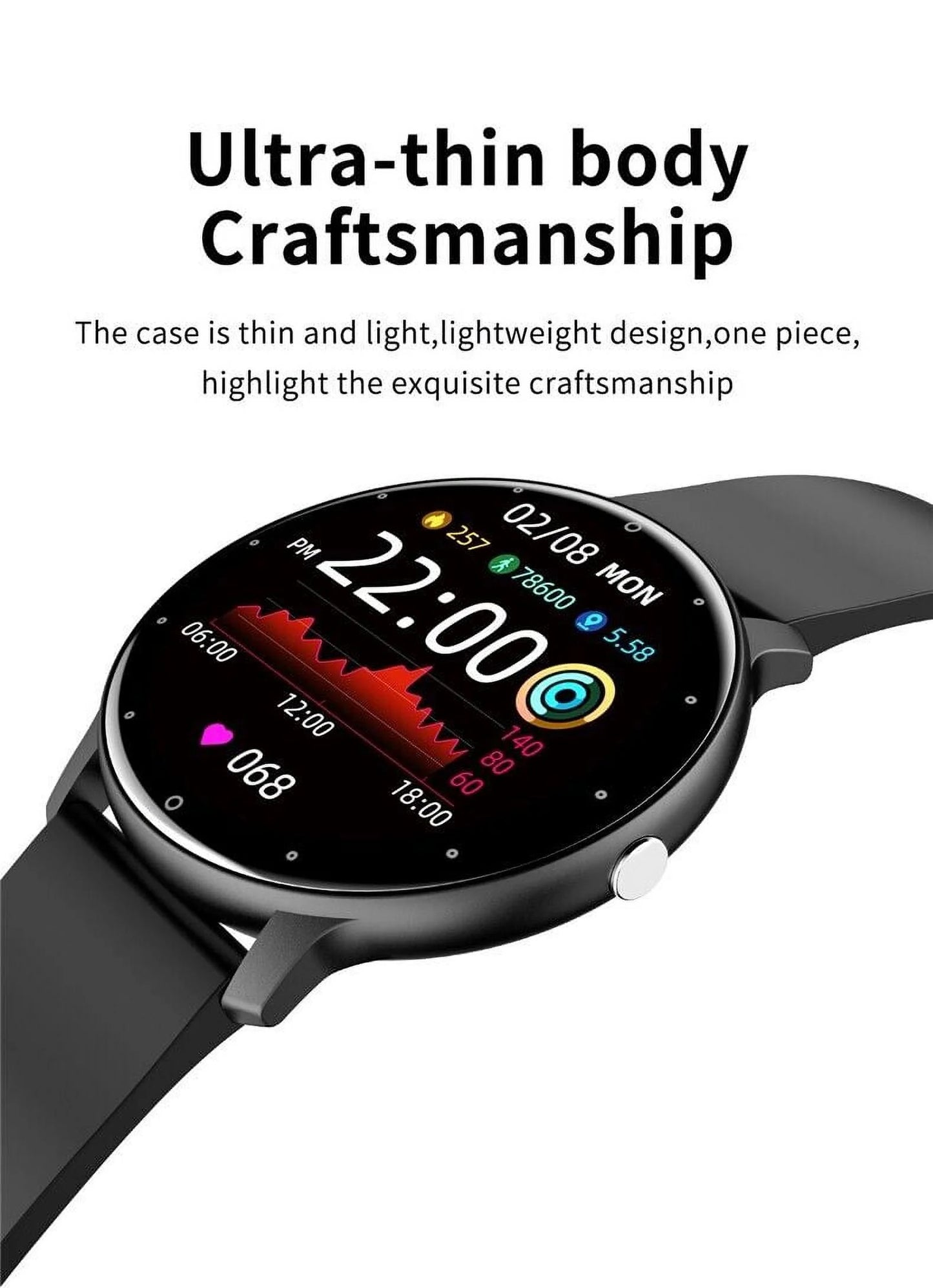 For Samsung Galaxy A51 5G Smart Watch, Fitness Tracker Watches for Men Women, IP67 Waterproof HD Touch Screen Sports, Activity Tracker with Sleep/Heart Rate Monitor - Black
